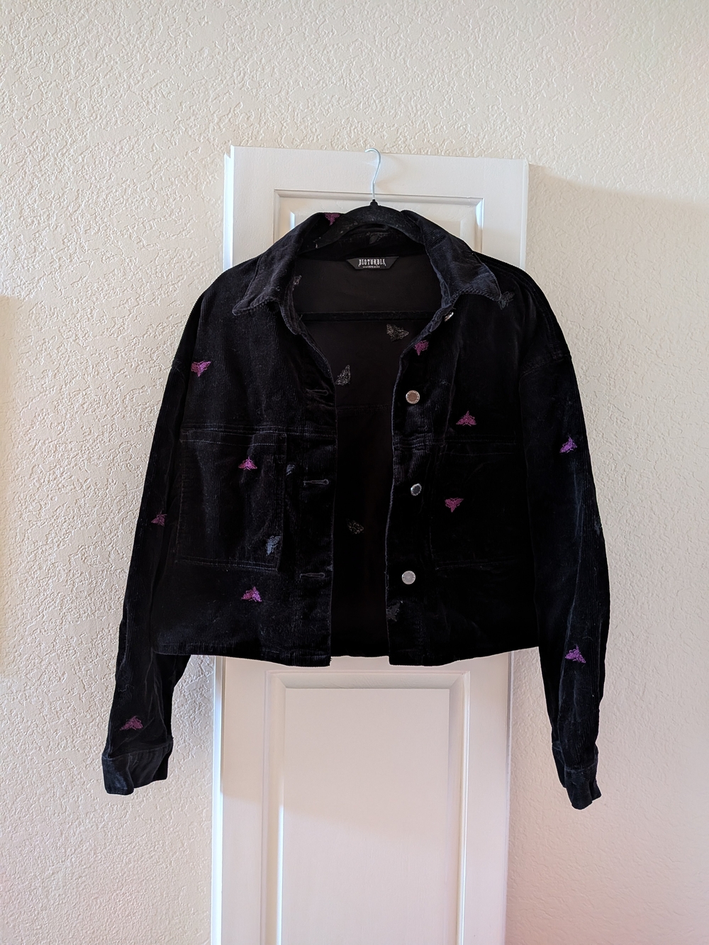 Disturbia Styx Moth Embroidered Cord Jacket